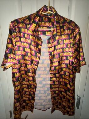 MILANO 'Rouge Di Milano' silky Button Shirt - Black & Yellow Pink Print